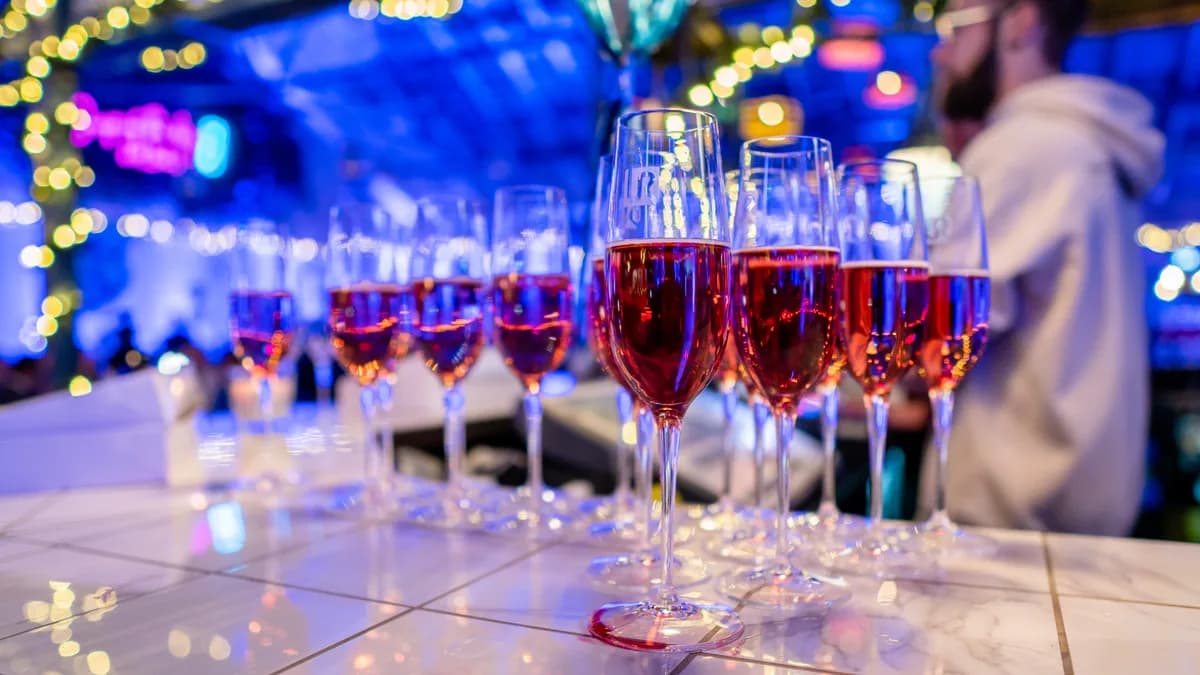 Glas med rosé stillet frem på baren